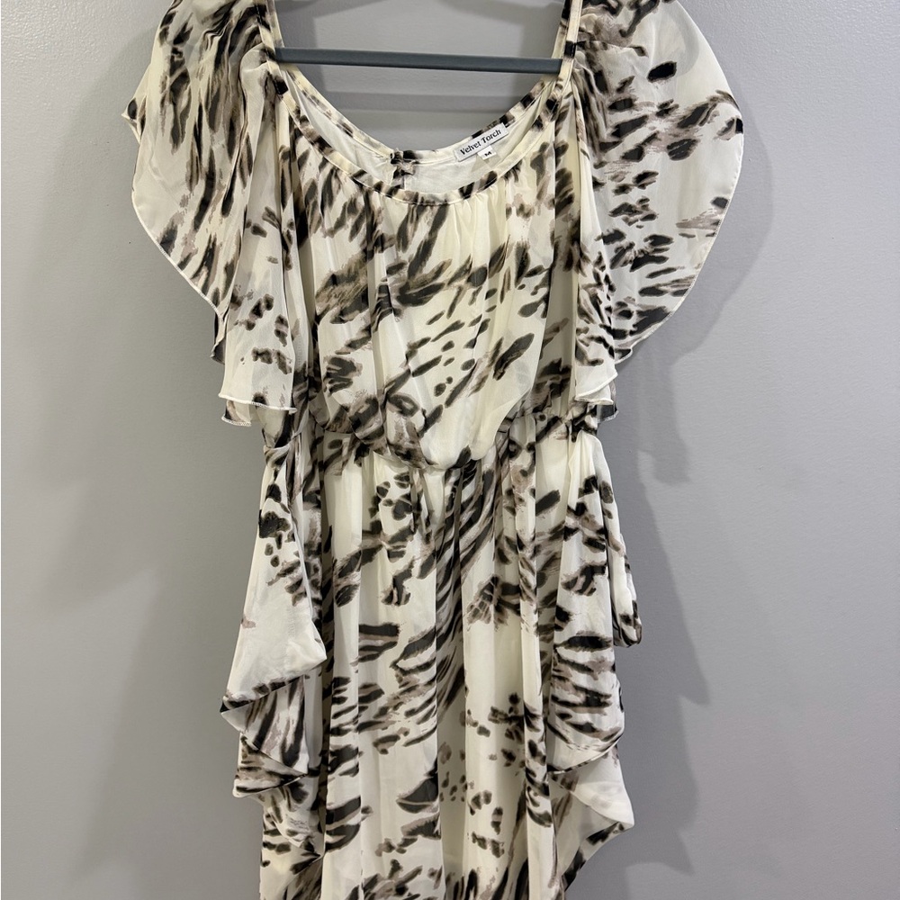 Velvet Torch Black and Cream Asymmetrical Dress